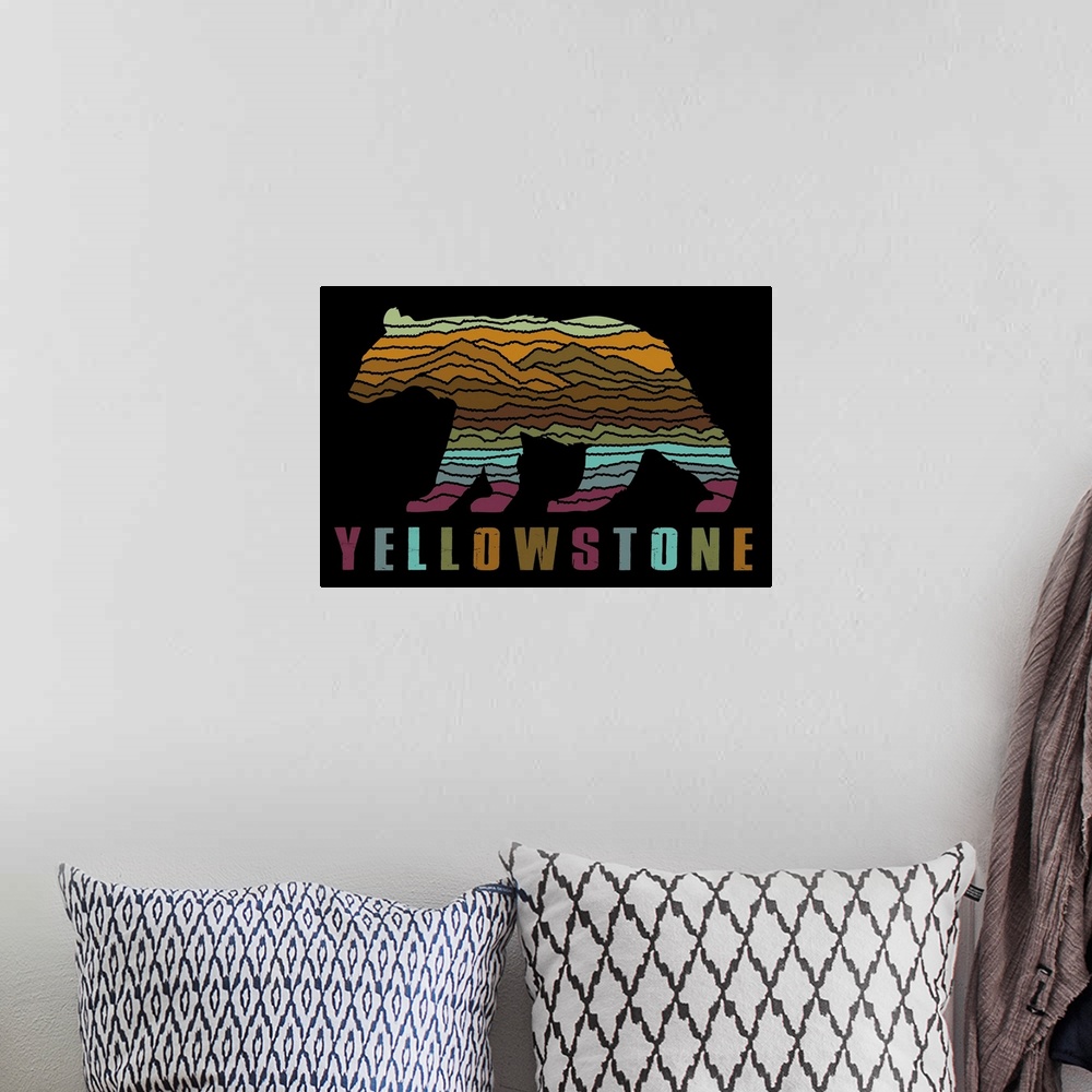 A bohemian room featuring Yellowstone National Park, Bear Stripes: Graphic Travel Poster
