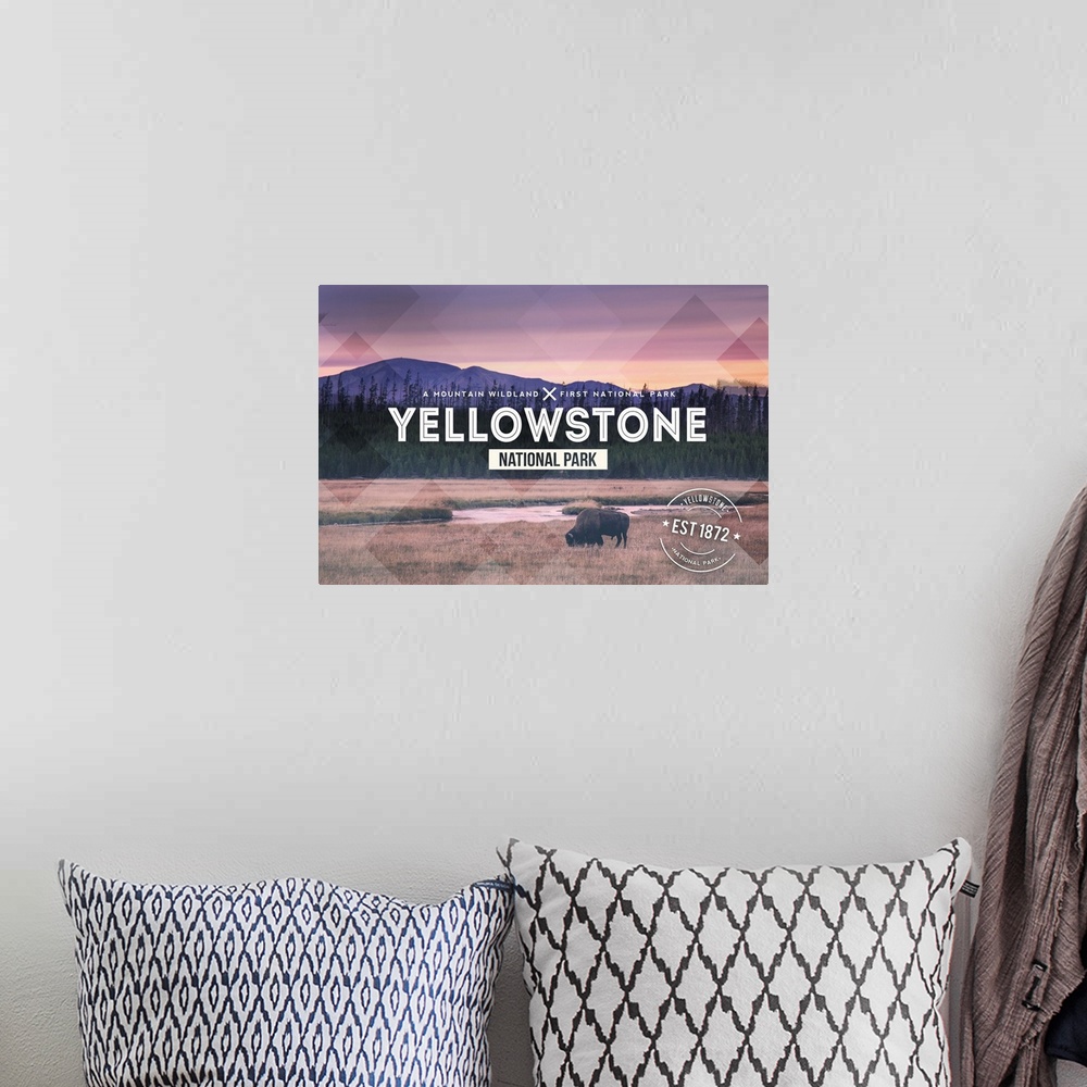 A bohemian room featuring Yellowstone National Park, Est 1872: Travel Poster