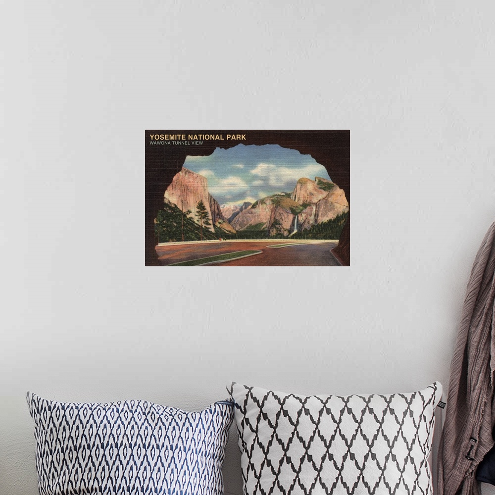 A bohemian room featuring Yosemite National Park, Wawona Tunnel View: Retro Travel Poster