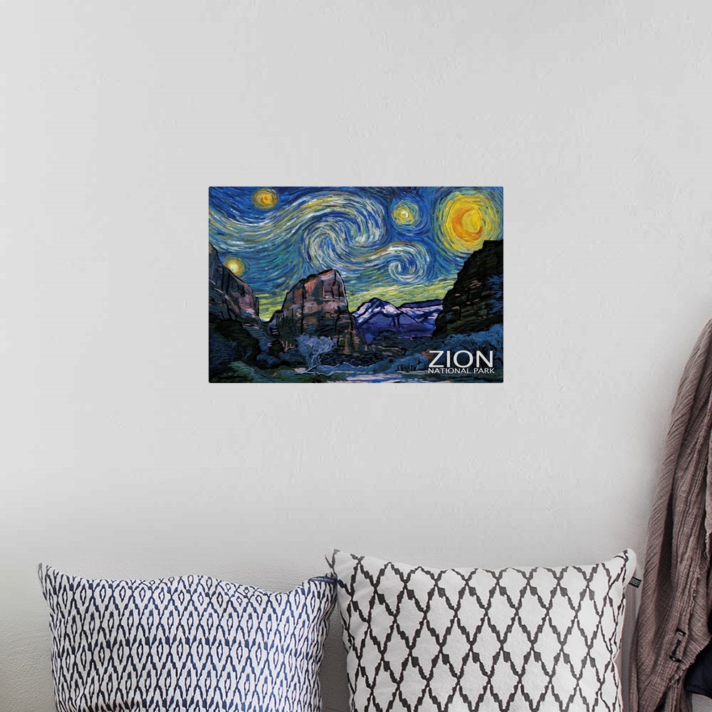 A bohemian room featuring Zion National Park, Utah - Starry Night National Park Series