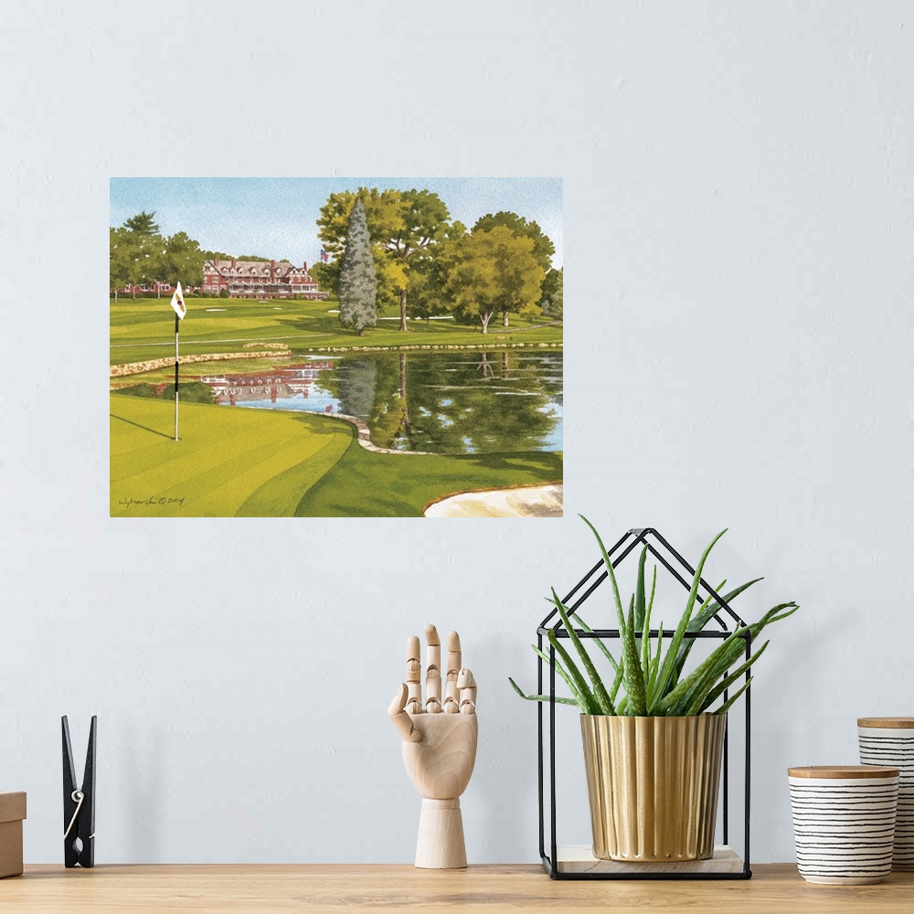 A bohemian room featuring The 4th hole on an iconic New Jersey course with rolling fairways and a small green fronted by a ...