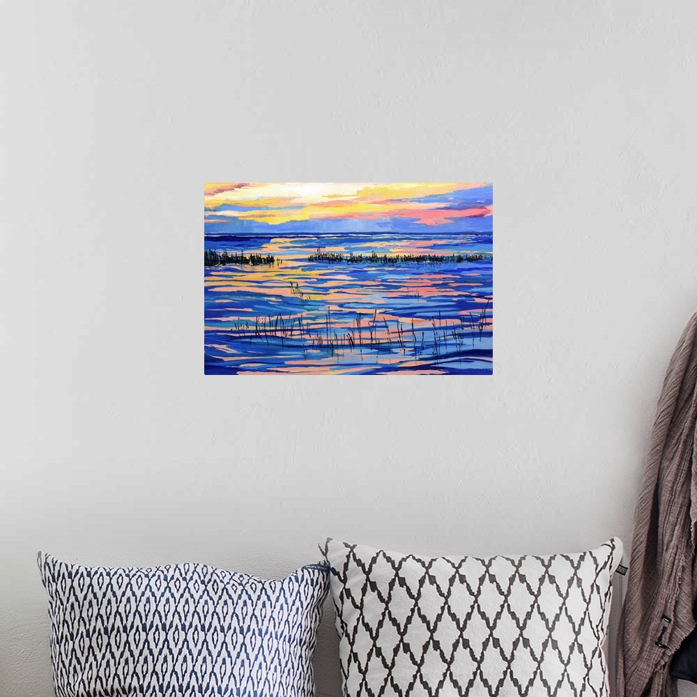 A bohemian room featuring Sunset over water scene iin Cape Cod.
