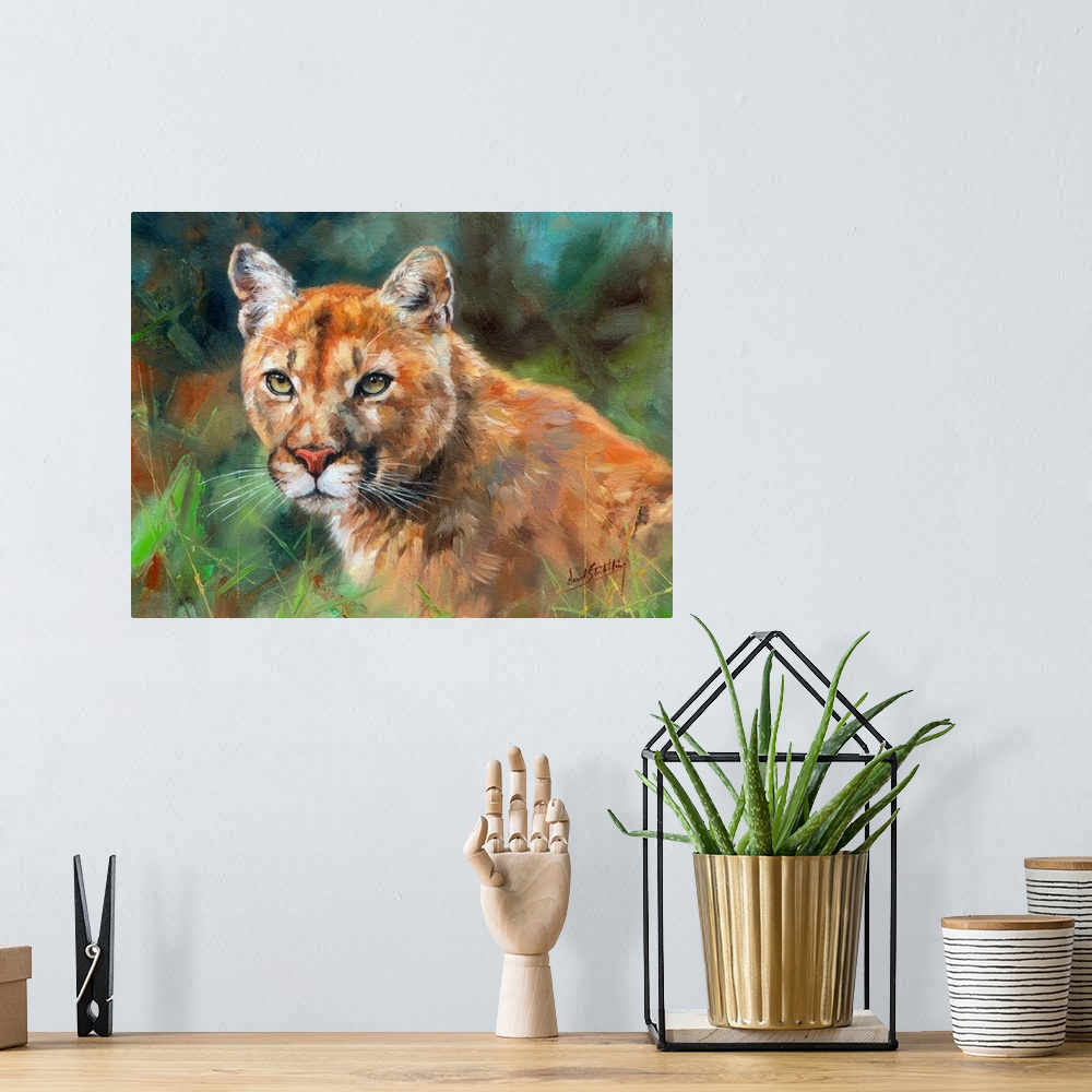A bohemian room featuring North American cougar (mountain lion). Oil on canvas.