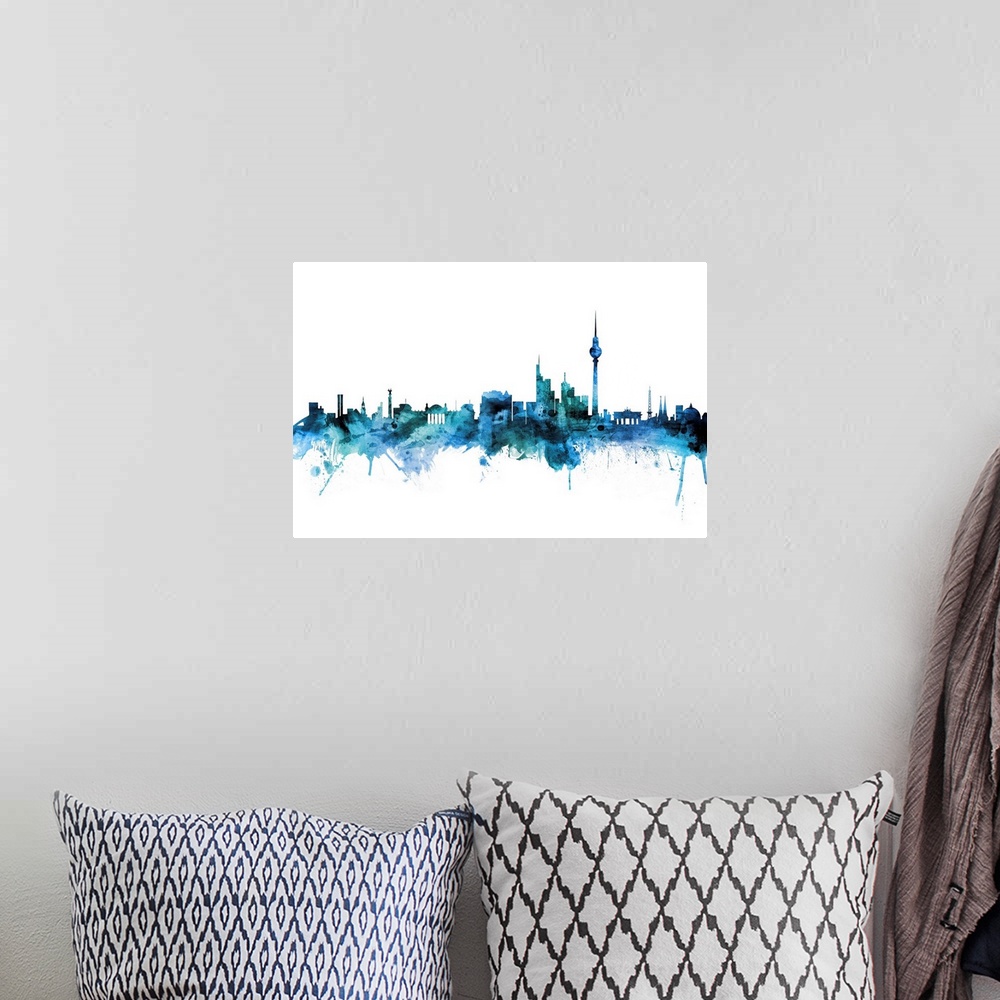 A bohemian room featuring Watercolor art print of the skyline of Berlin, Germany
