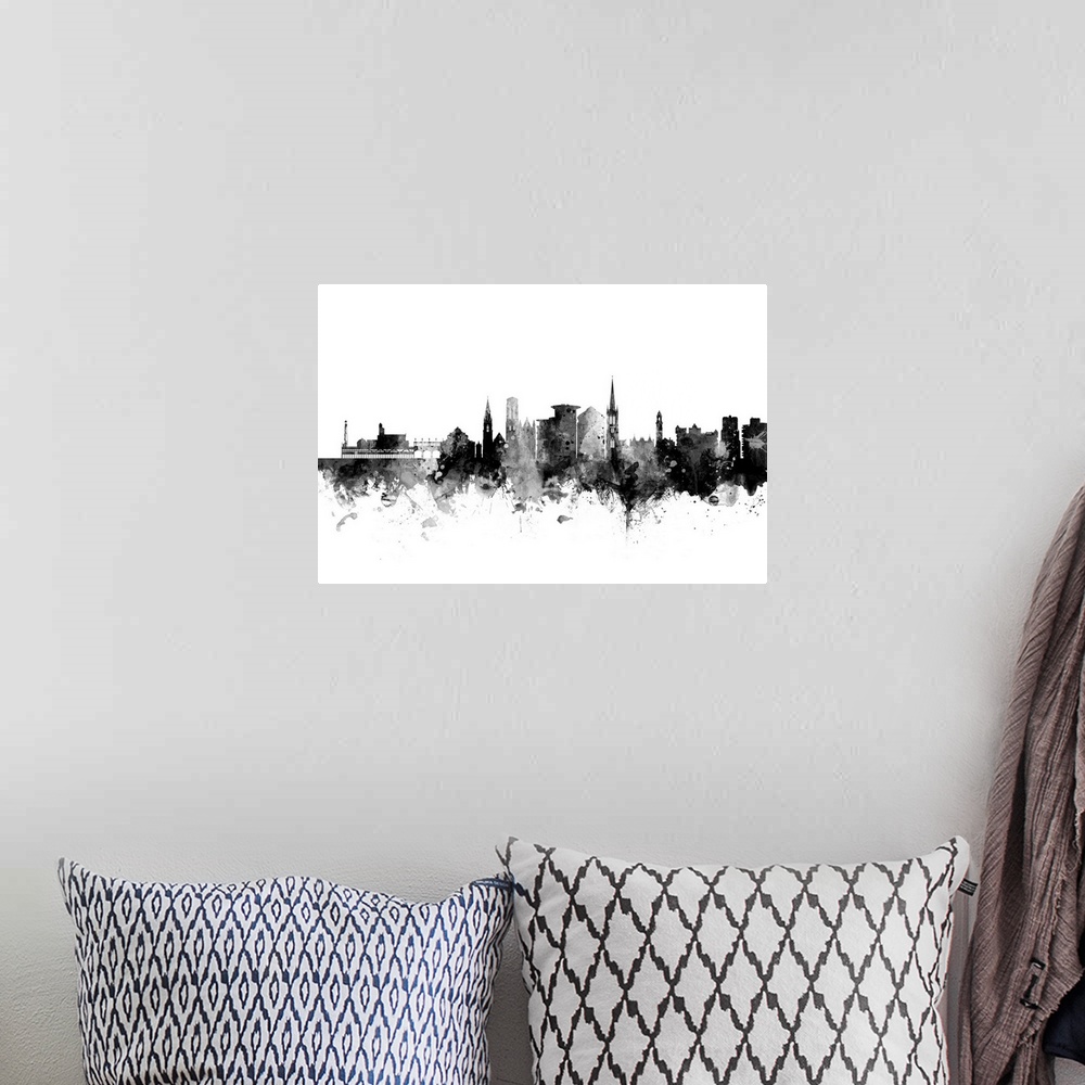 A bohemian room featuring Watercolor art print of the skyline of Bournemouth, England, United Kingdom