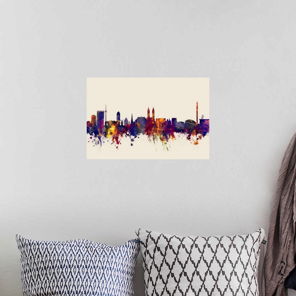 A bohemian room featuring Watercolor art print of the skyline of Bremen, Germany
