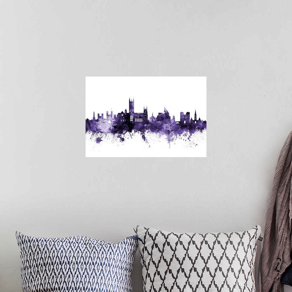 A bohemian room featuring Watercolor art print of the skyline of Canterbury, England, United Kingdom