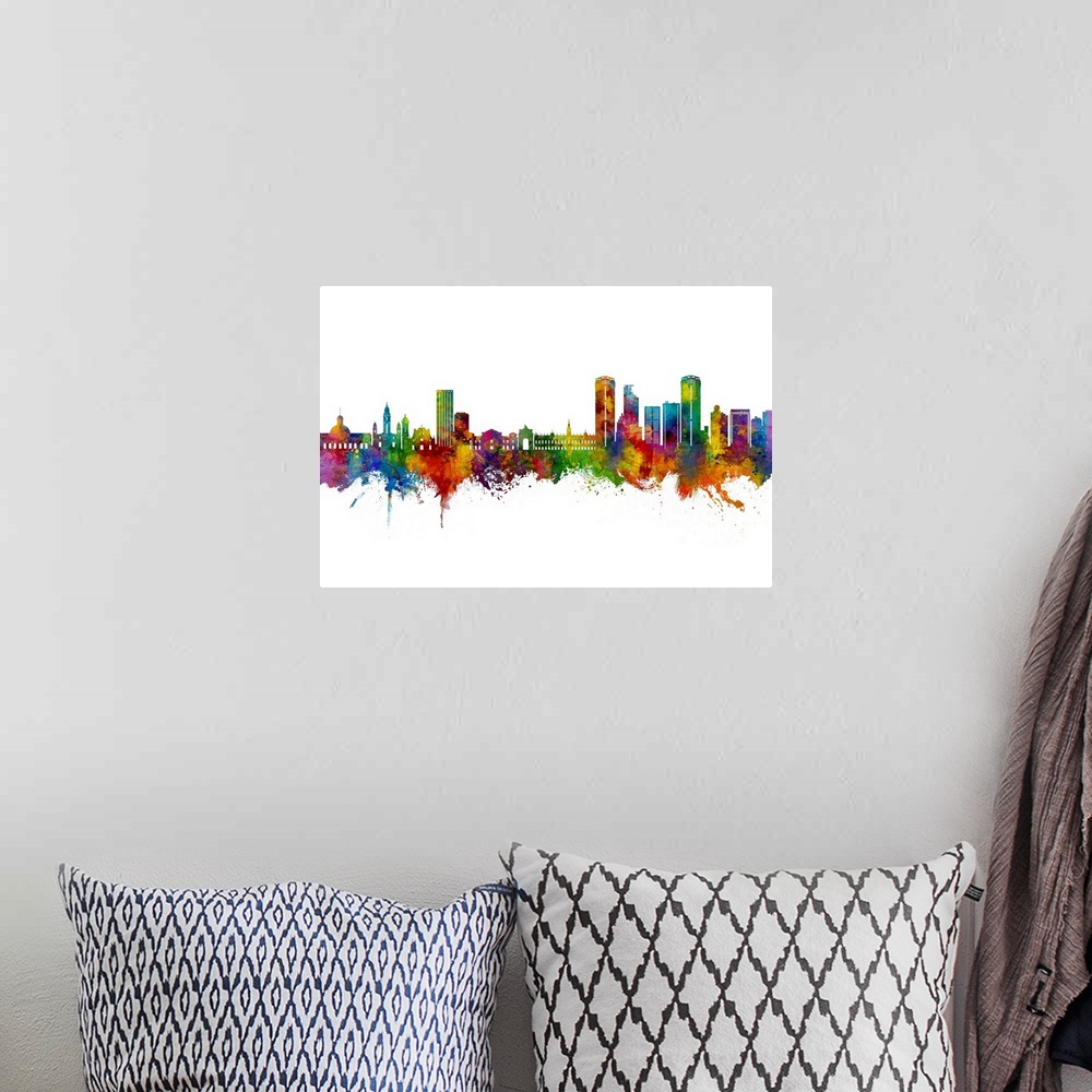 A bohemian room featuring Watercolor art print of the skyline of Caracas, Venezuela