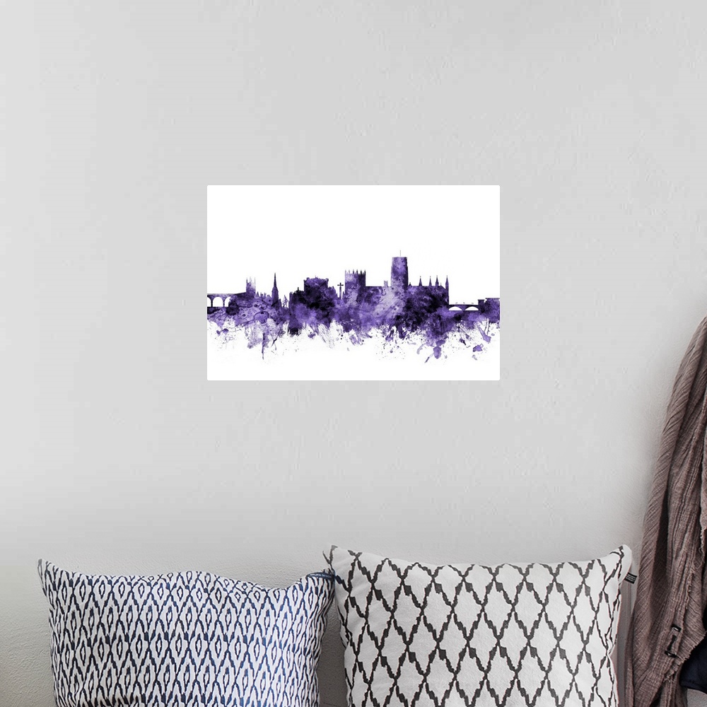 A bohemian room featuring Watercolor art print of the skyline of Durham, England