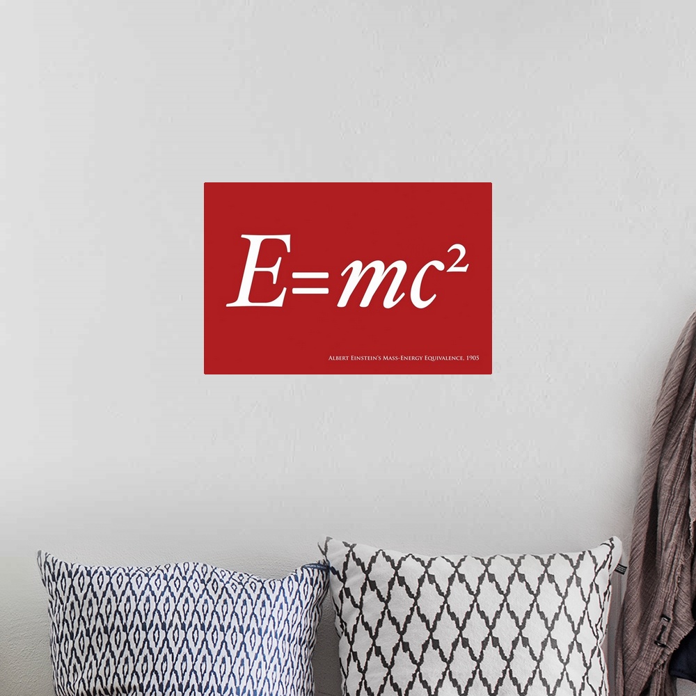 A bohemian room featuring E=mc2 in red