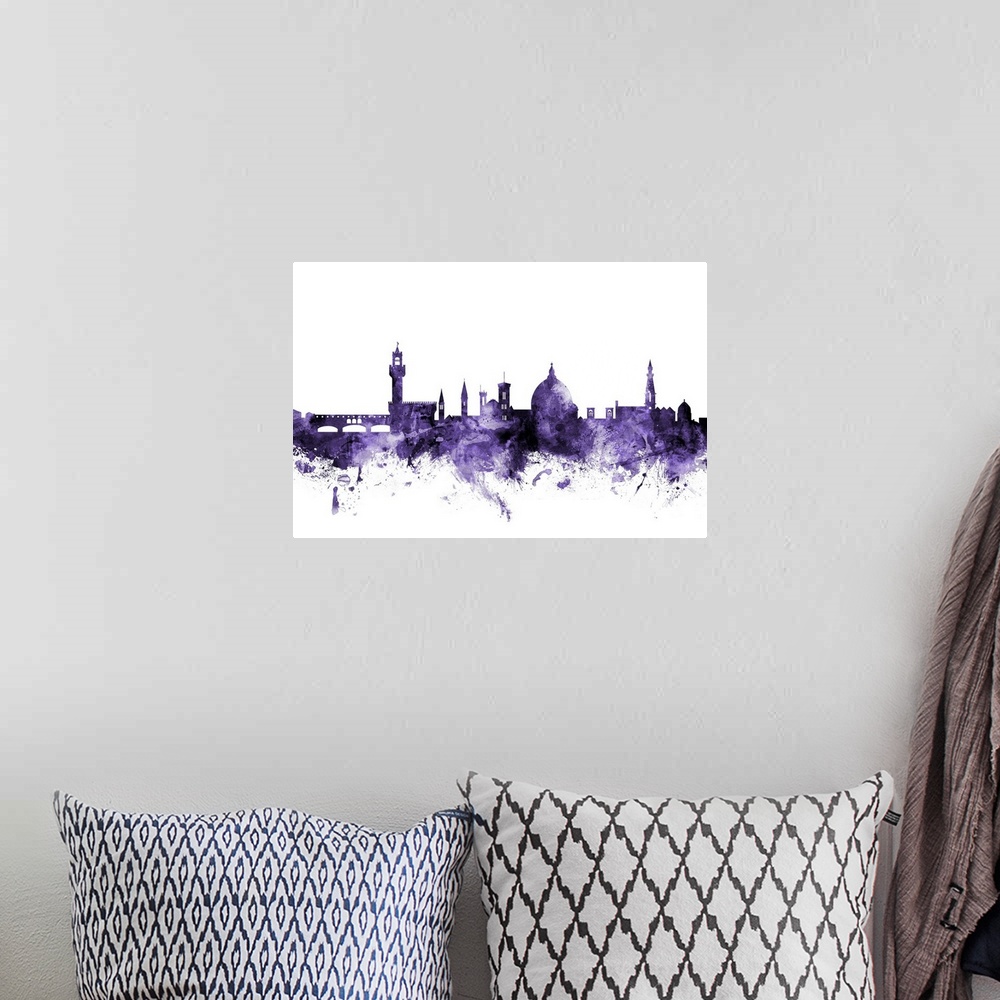 A bohemian room featuring Watercolor art print of the skyline of Florence, Italy