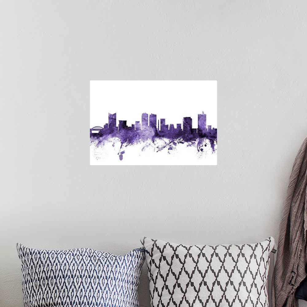 A bohemian room featuring Watercolor art print of the skyline of Fort Worth, Texas, United States