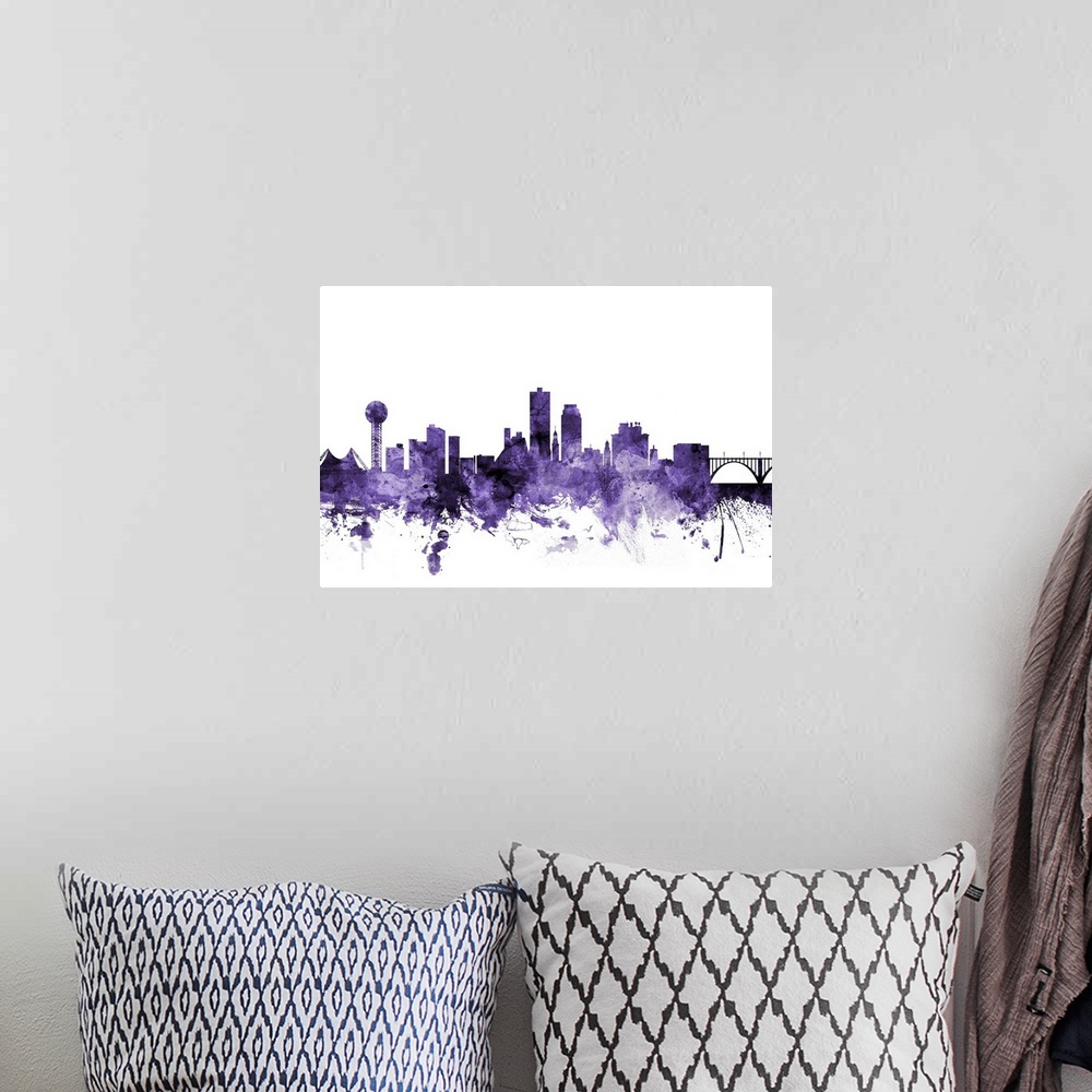 A bohemian room featuring Watercolor art print of the skyline of Knoxville, Tennessee, United States