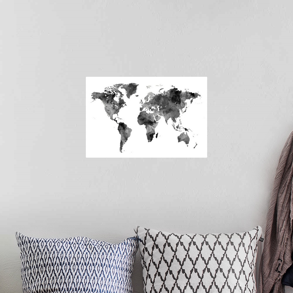 A bohemian room featuring Watercolor world map.