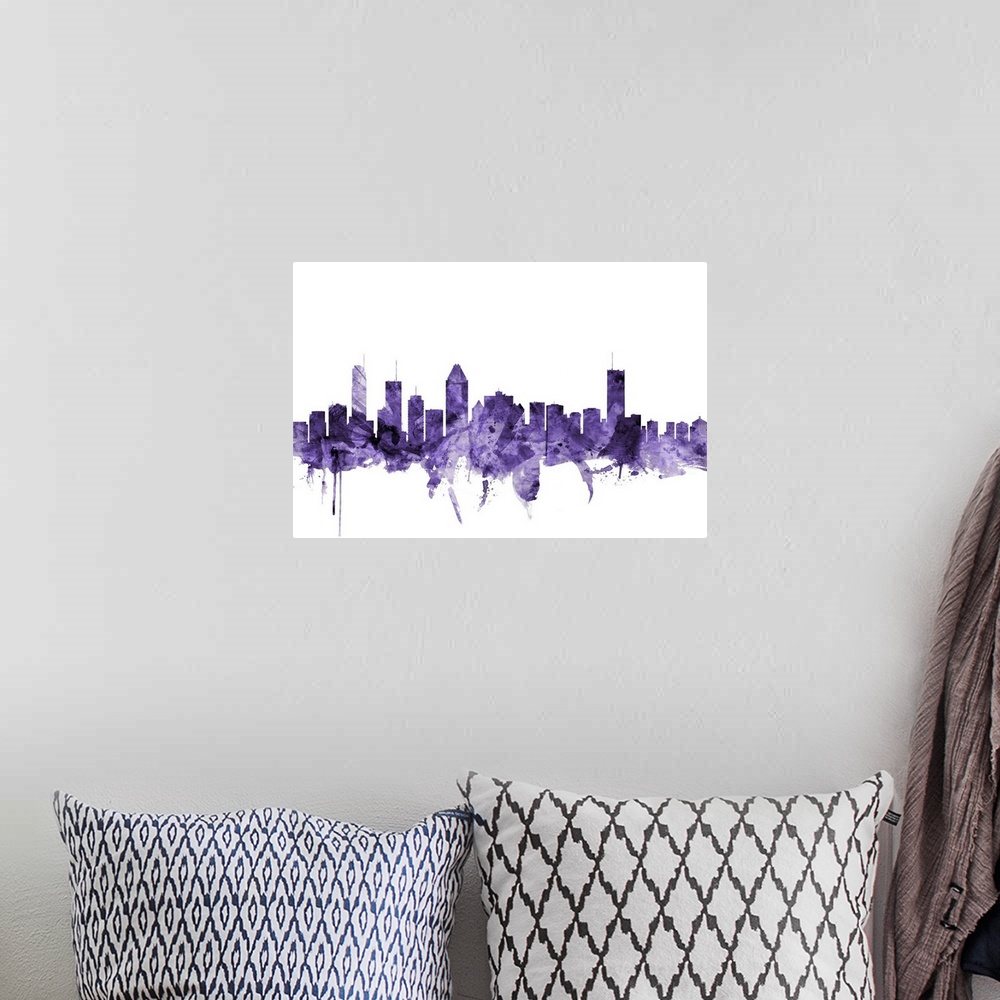 A bohemian room featuring Watercolor art print of the skyline of Montreal, Canada