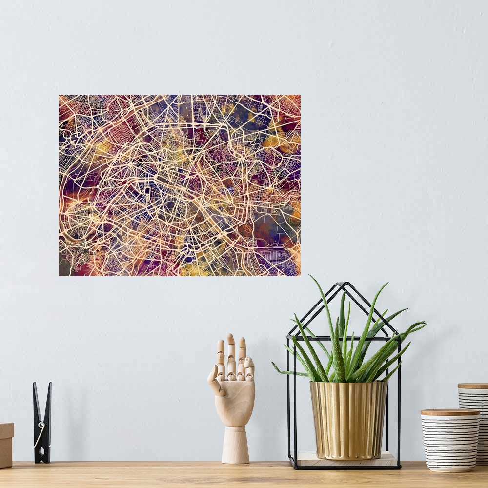 A bohemian room featuring Contemporary colorful city street map of Paris.