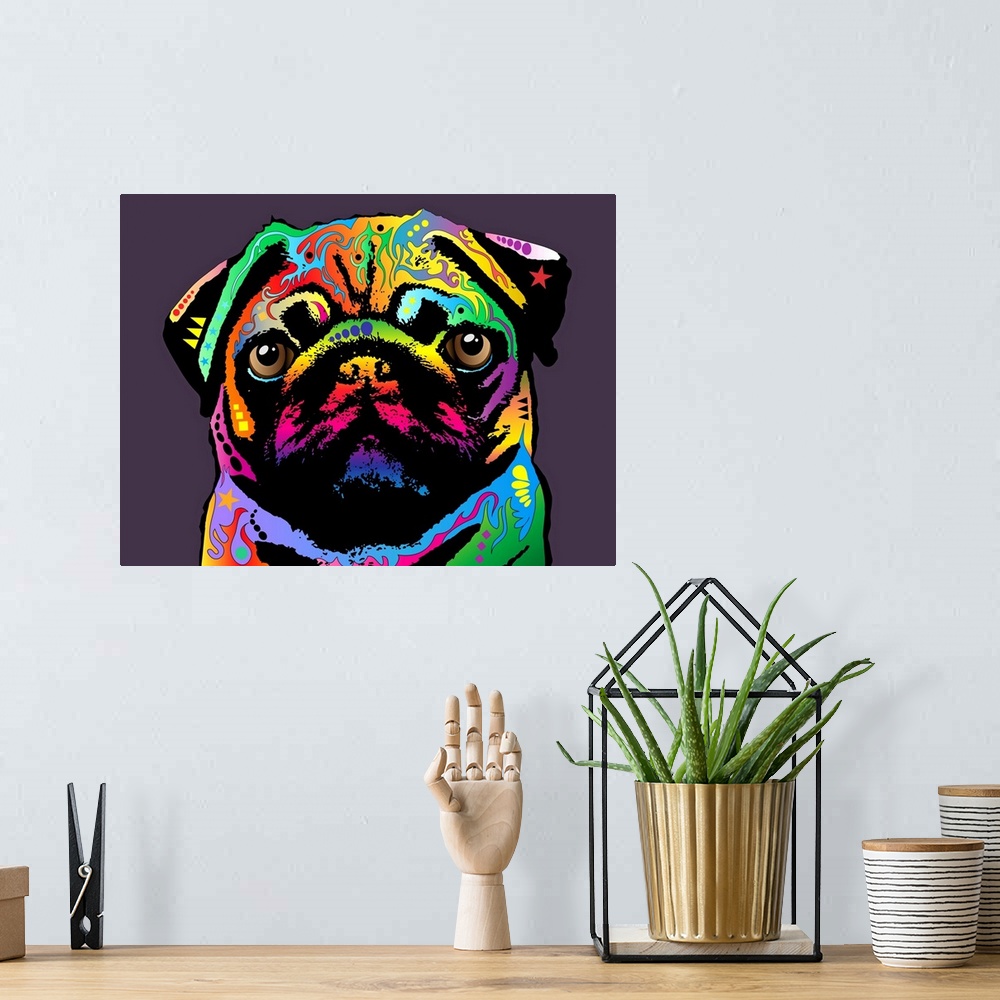 A bohemian room featuring Pug Art Print Canvas. The pug is a toy breed of dog with a wrinkly, short-muzzled face, and curle...