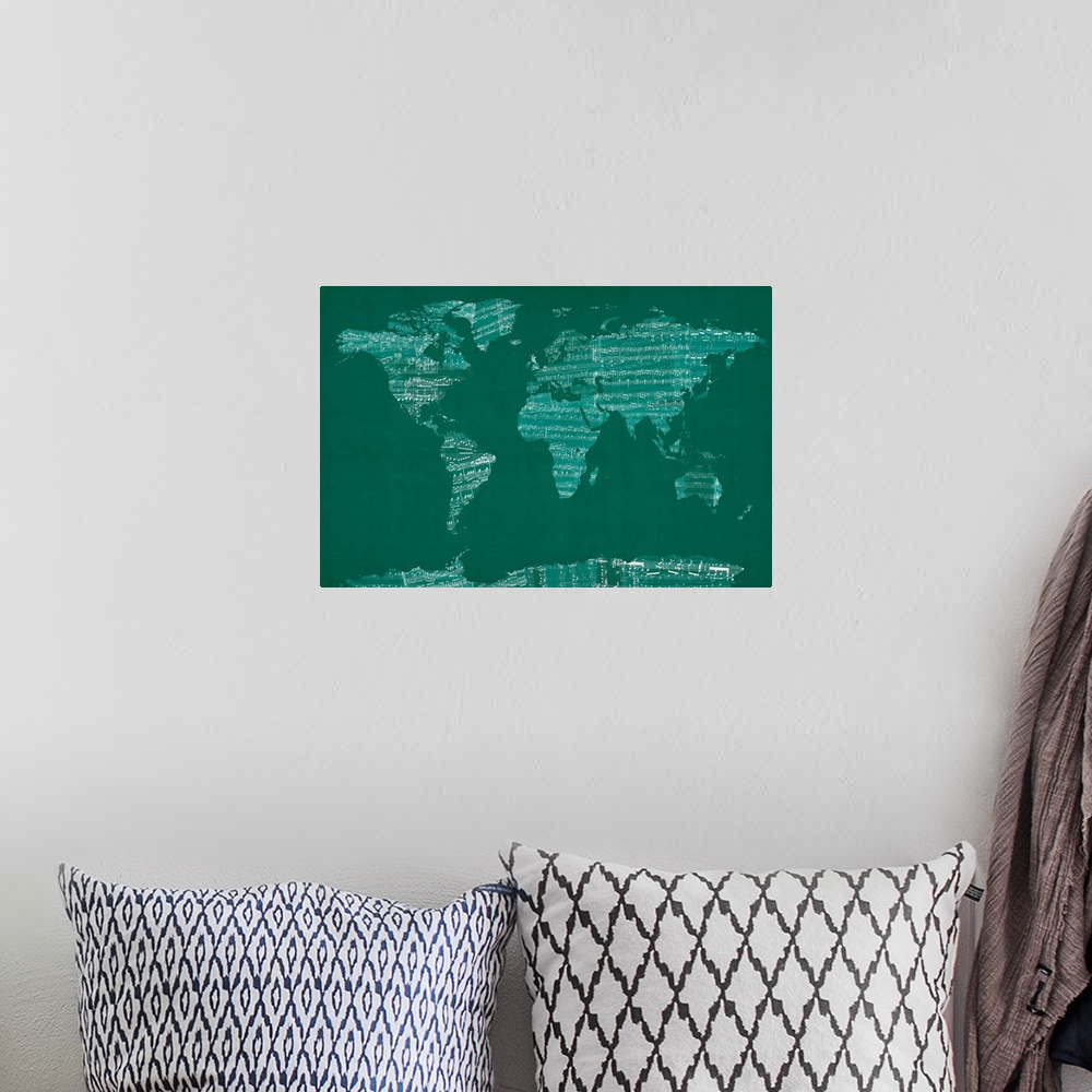 A bohemian room featuring Sheet Music World Map, Green
