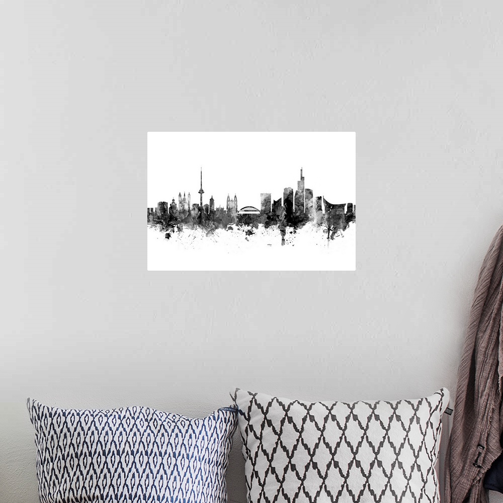 A bohemian room featuring Watercolor art print of the skyline of Vilnius, Lithuania