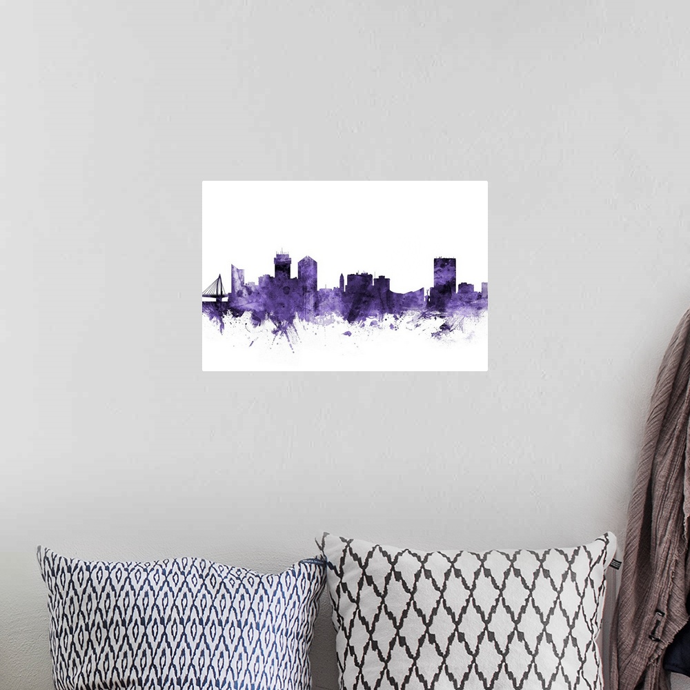 A bohemian room featuring Watercolor art print of the skyline of Wichita, Kansas, United States