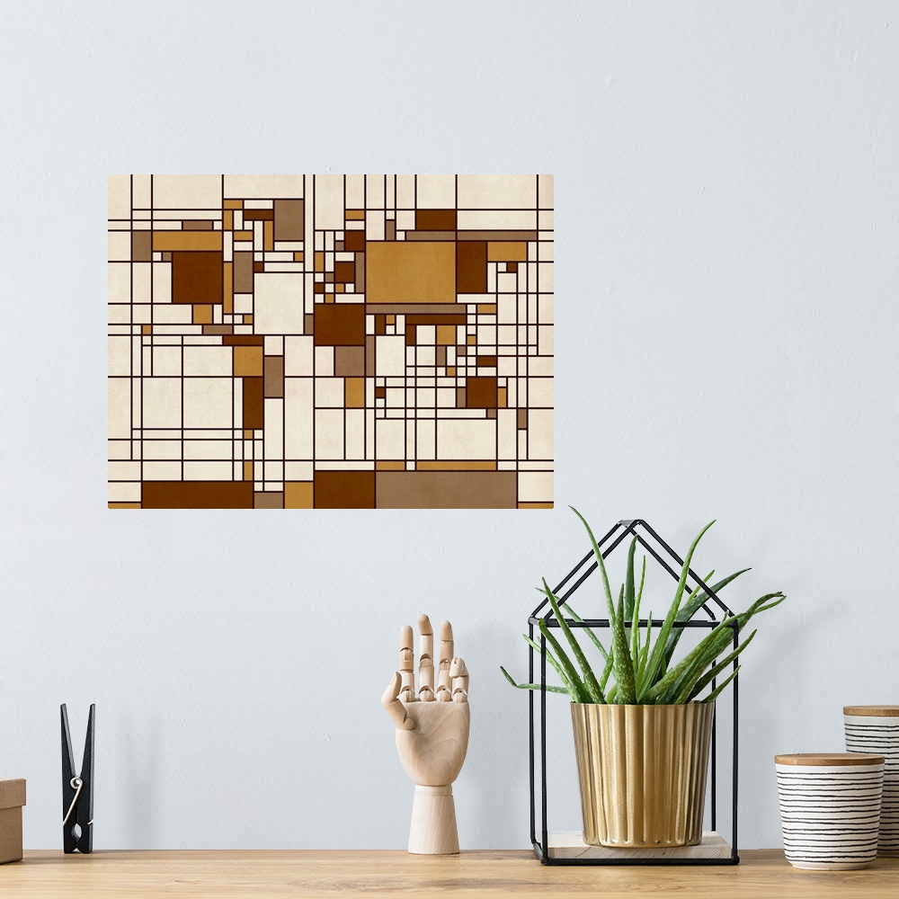 A bohemian room featuring World Map Abstract Mondrian Style
