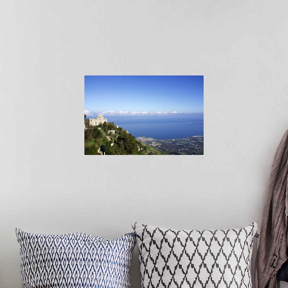 A bohemian room featuring Mediterranean Sea view from the village of Erice, Sicily, Italy.