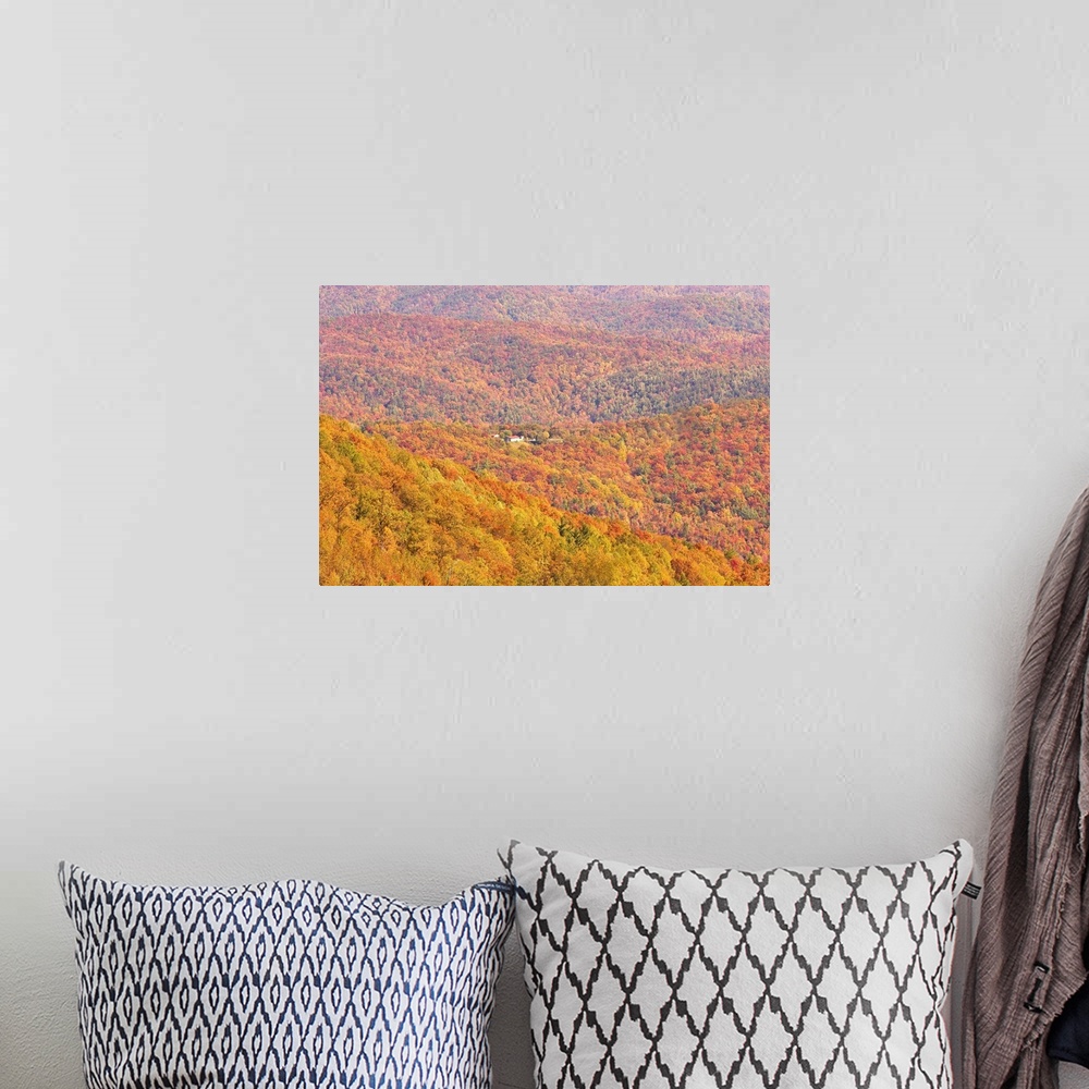 A bohemian room featuring A home surrounded by colorful fall forests on the Blue Ridge Parkway.