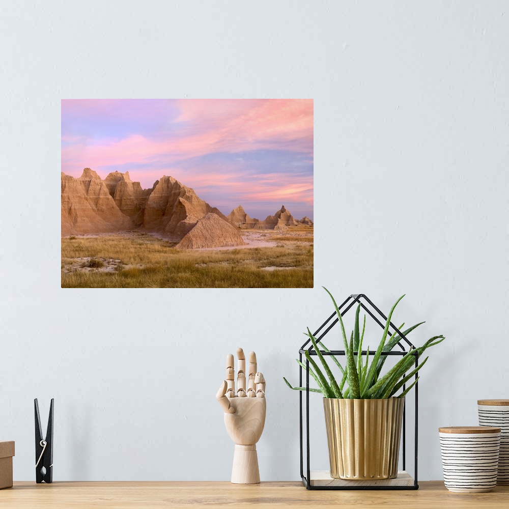 A bohemian room featuring Sandstone striations and erosional features, Badlands National Park, South Dakota