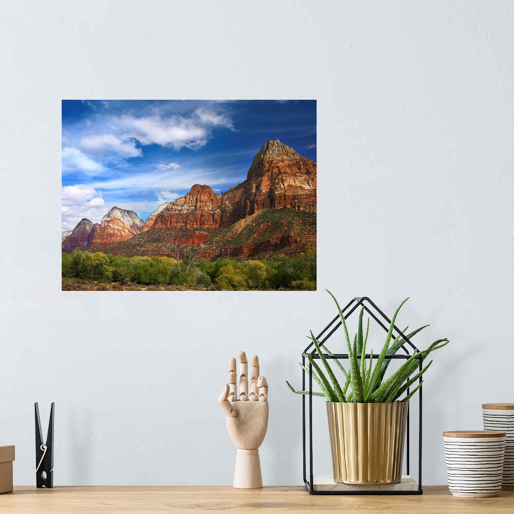 A bohemian room featuring The Watchman, outcropping near south entrance of Zion National Park, Utah