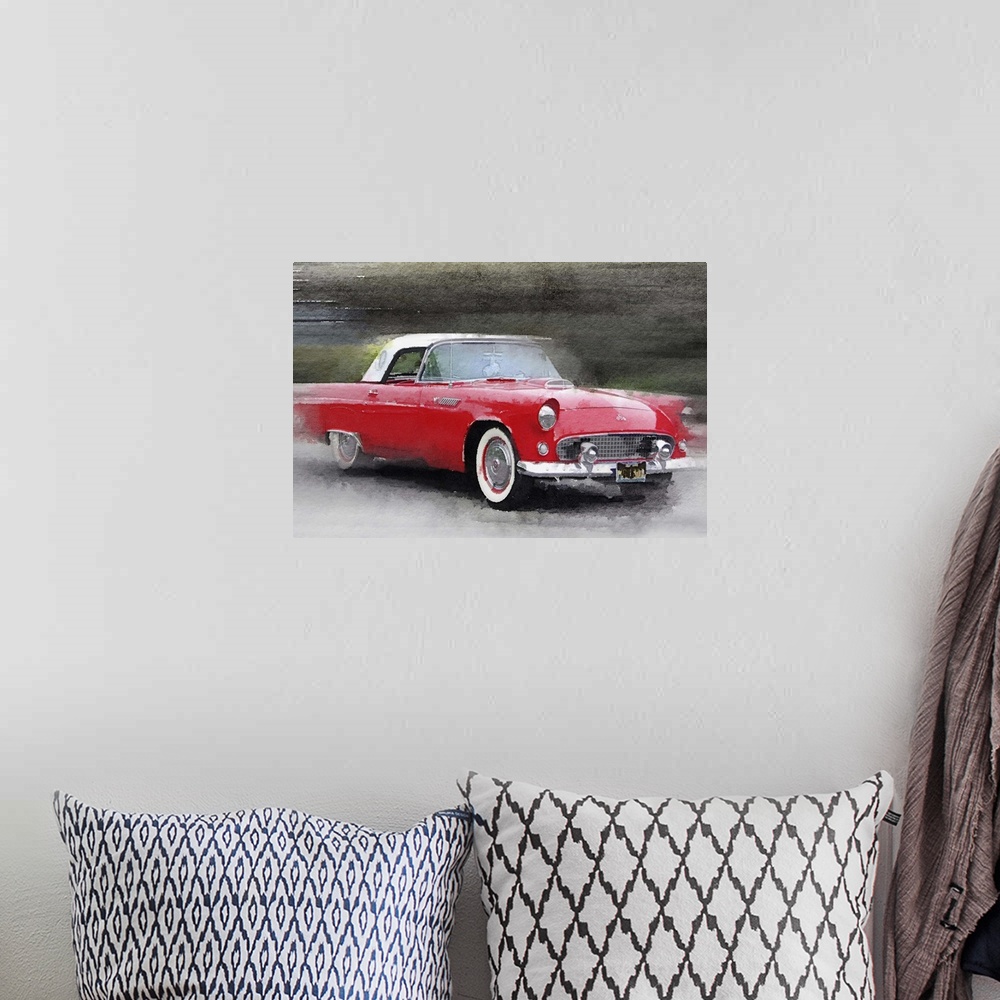 A bohemian room featuring 1955 Ford Thunderbird Watercolor