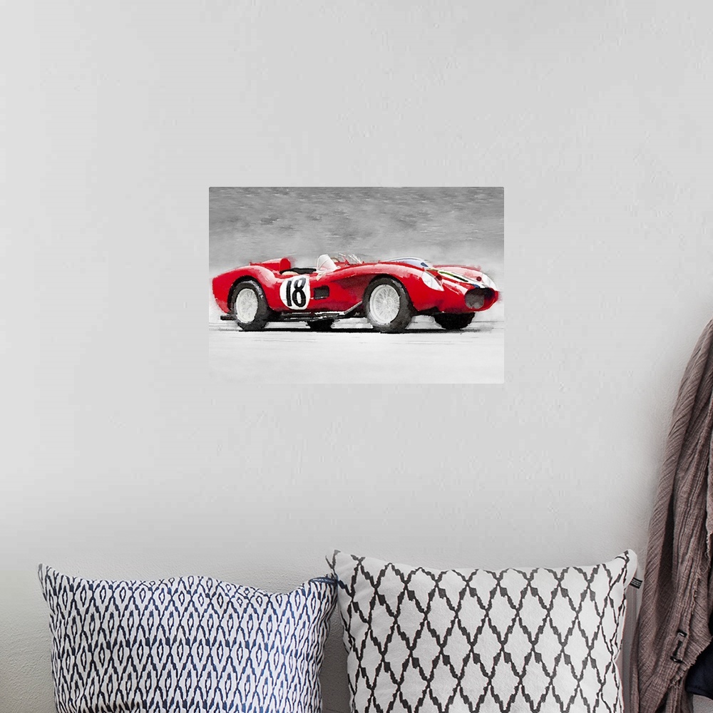 A bohemian room featuring 1957 Ferrari Testarossa Watercolor