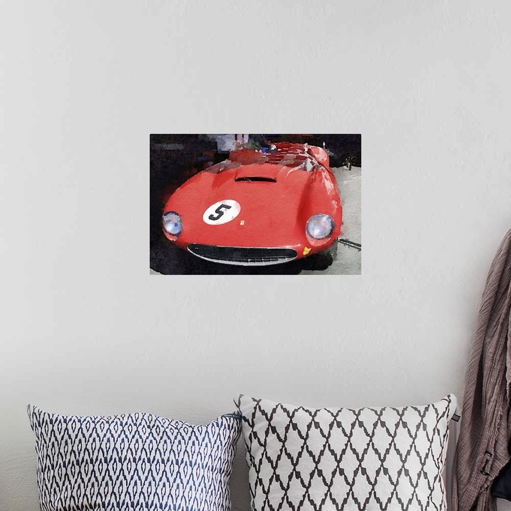 A bohemian room featuring 1962 Ferrari in the Pits Watercolor