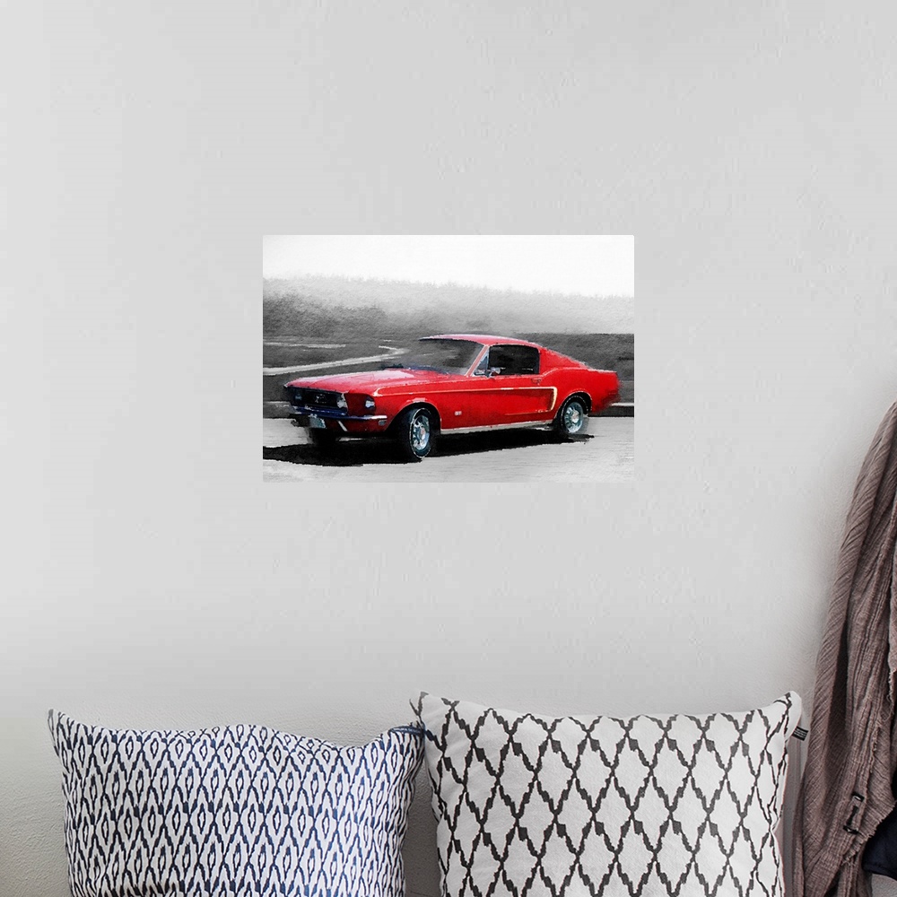 A bohemian room featuring 1968 Ford Mustang Watercolor