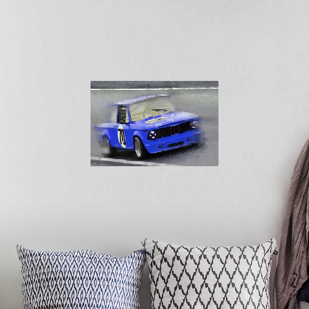 A bohemian room featuring 1969 BMW 2002 Racing Watercolor