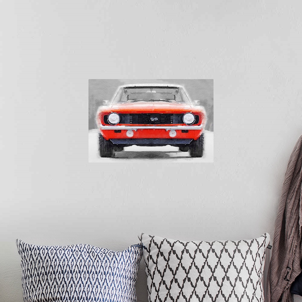 A bohemian room featuring 1969 Chevy Camaro SS Watercolor
