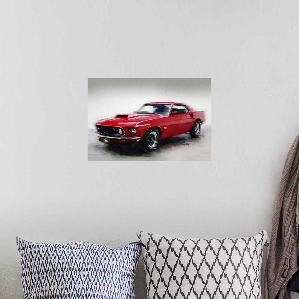 A bohemian room featuring 1969 Ford Mustang Watercolor