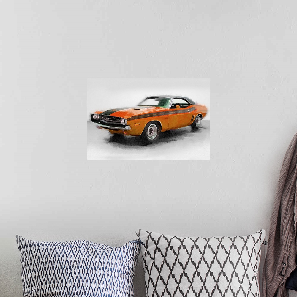 A bohemian room featuring 1971 Dodge Challenger Watercolor