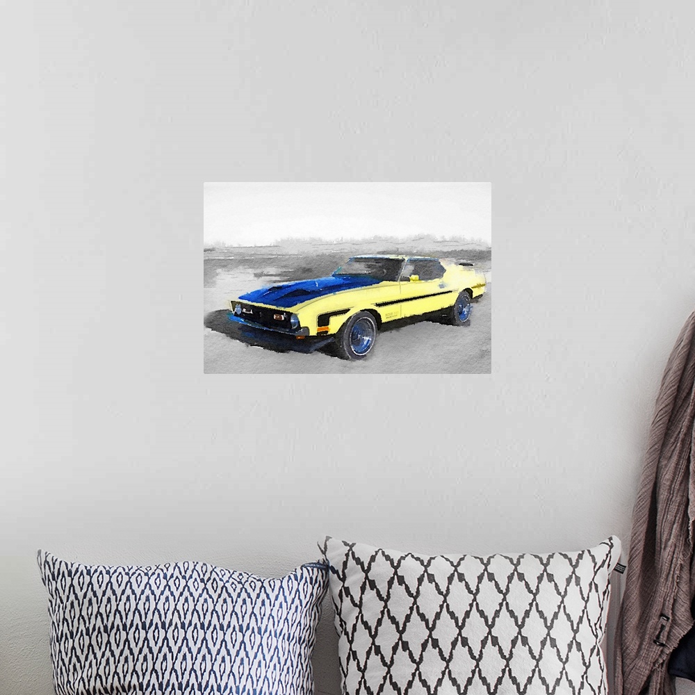 A bohemian room featuring 1971 Ford Mustang Boss Watercolor
