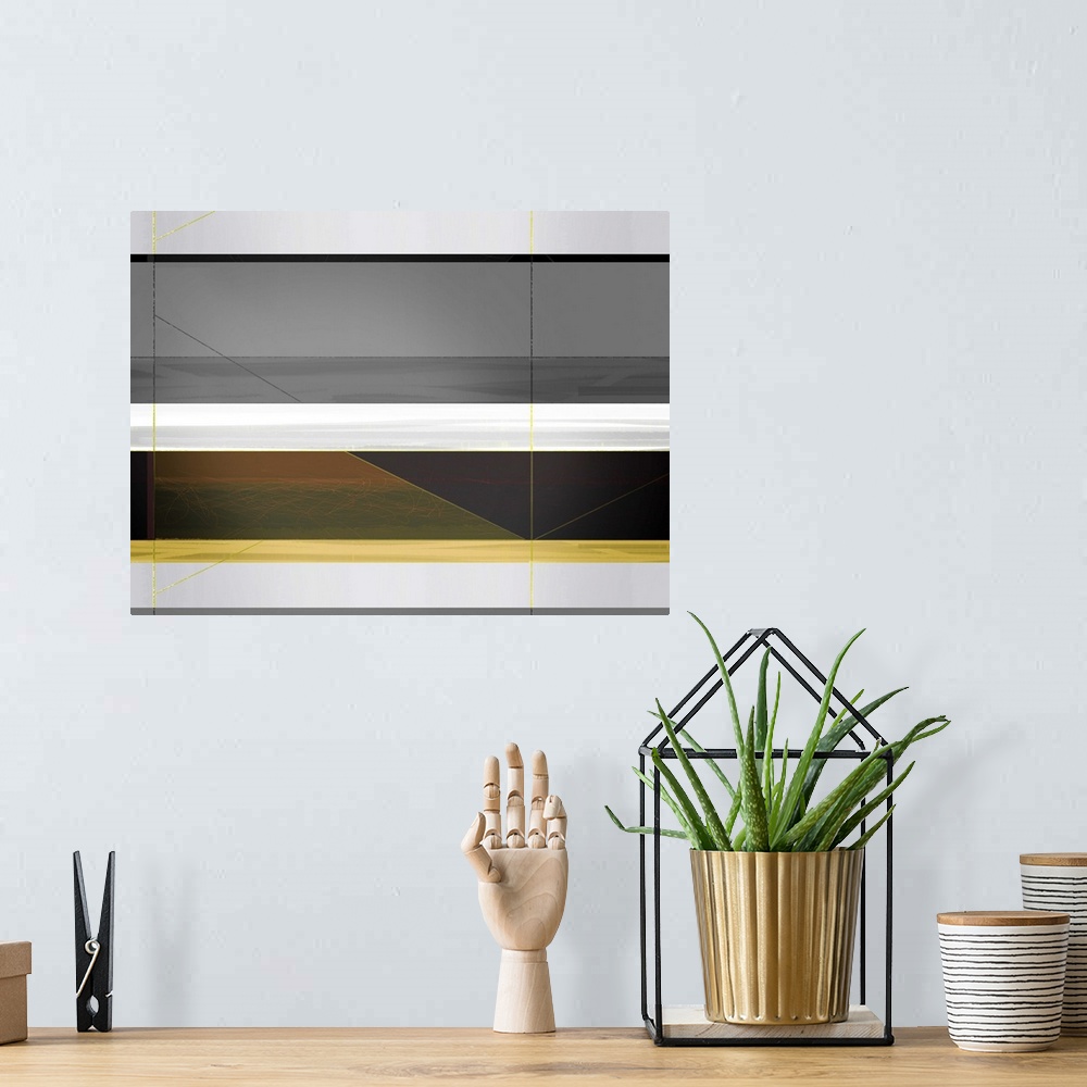 A bohemian room featuring Abstract Grey And Yellow Stripes