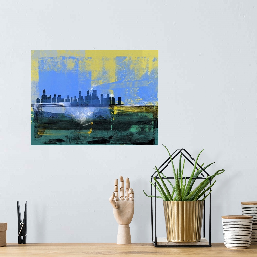 A bohemian room featuring Chicago Abstract Skyline I
