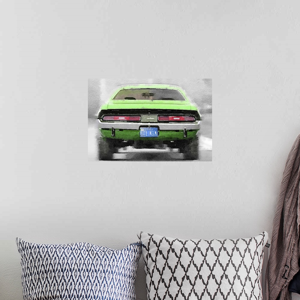 A bohemian room featuring Dodge Challenger Rear Watercolor