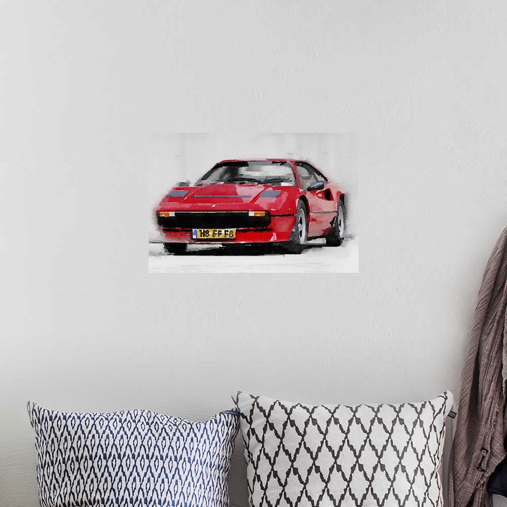 A bohemian room featuring Ferrari 208 GTB Turbo Watercolor