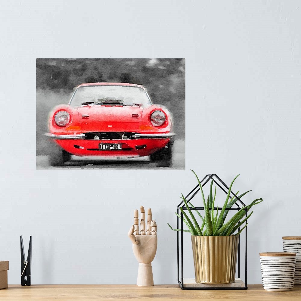 A bohemian room featuring Ferrari Dino 246 GT Front Watercolor