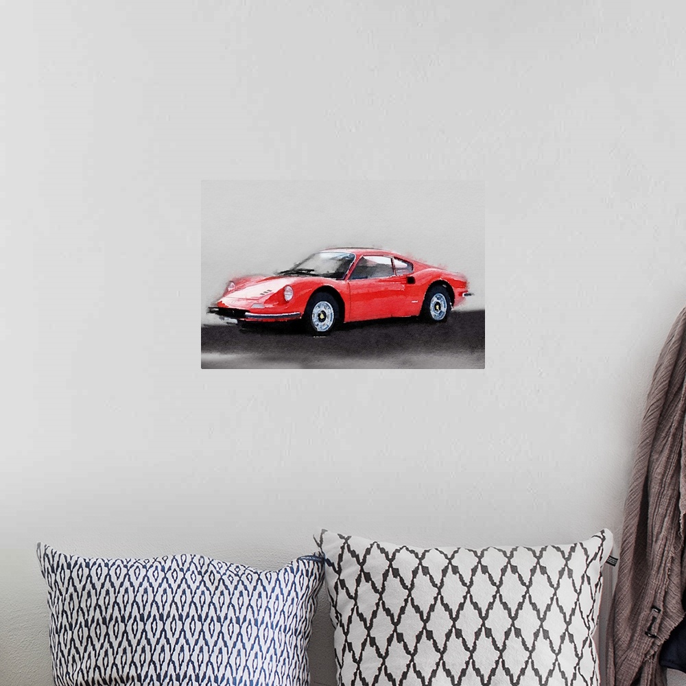 A bohemian room featuring Ferrari Dino 246 GT Watercolor