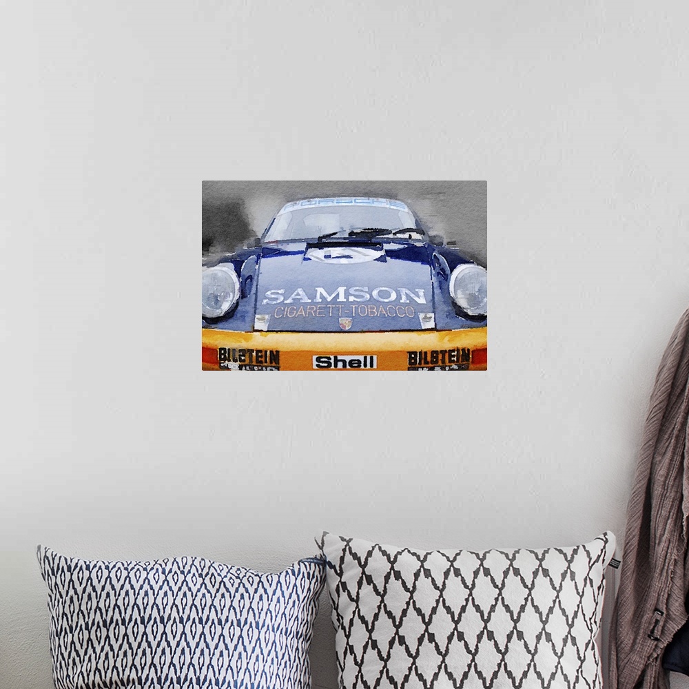 A bohemian room featuring Porsche 911 Front End Watercolor