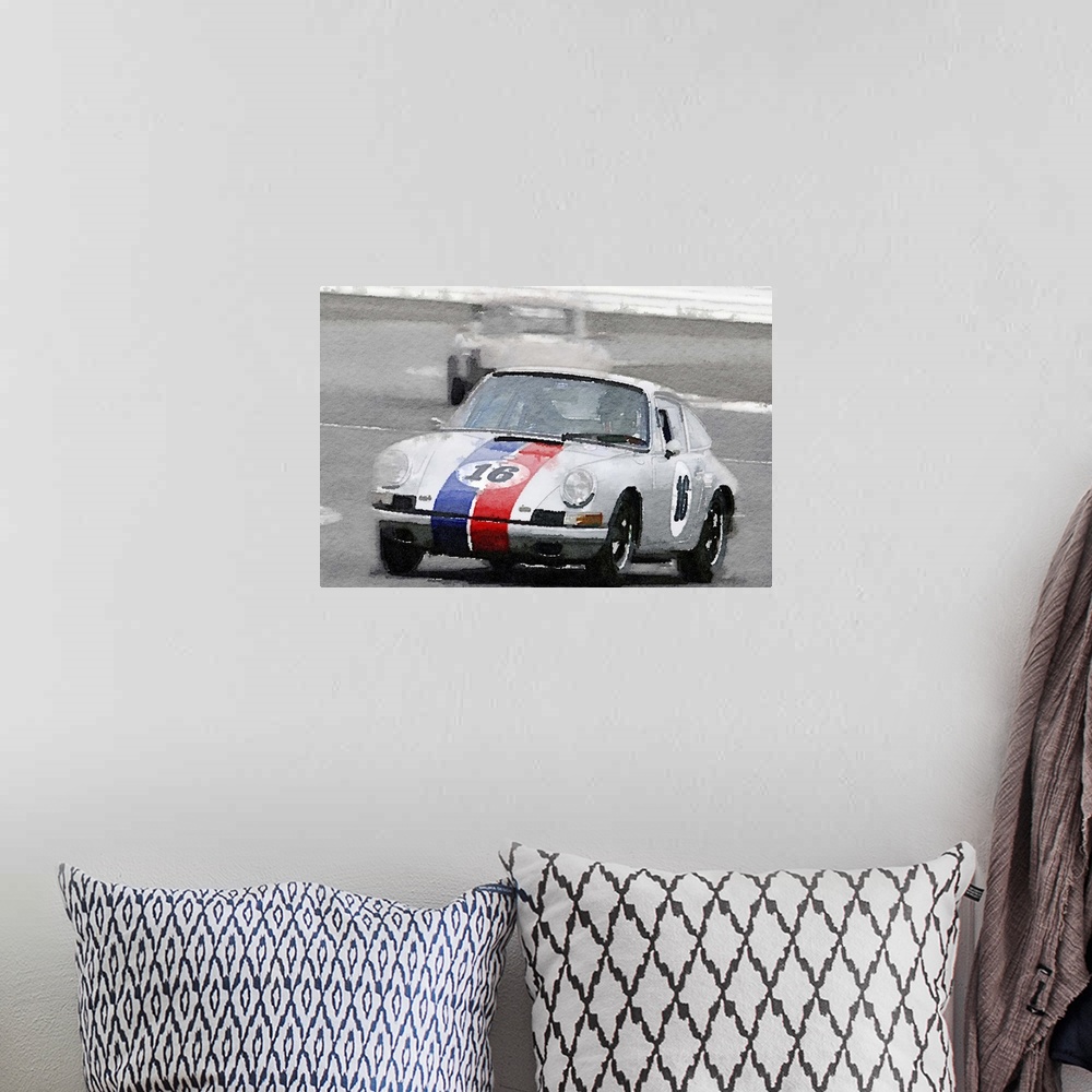A bohemian room featuring Porsche 911 Race in Monterey Watercolor