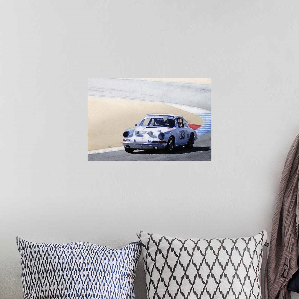 A bohemian room featuring White Porsche 911 in Monterey Watercolor