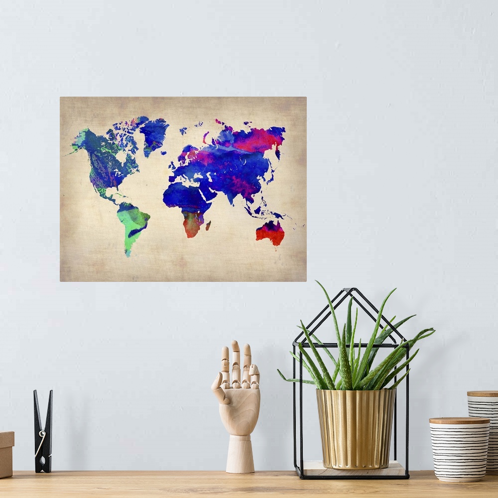 A bohemian room featuring World Watercolor Map II