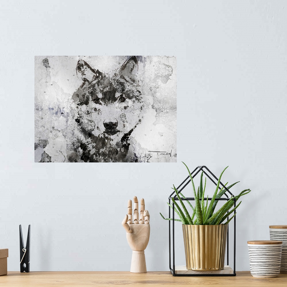 A bohemian room featuring Rustic Wolf Portrait 3
