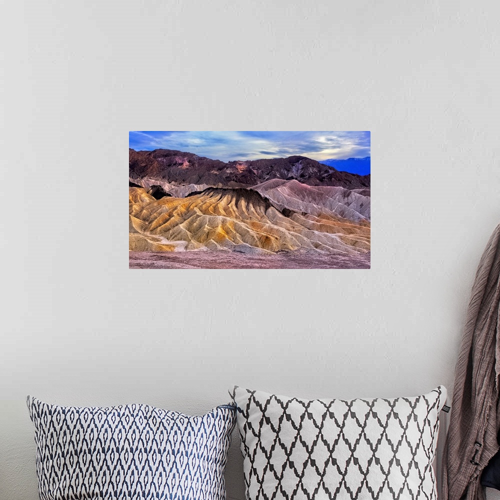 A bohemian room featuring Eroded Mountains at Zabriskie Point, Detah Valley National Park, California, USA.